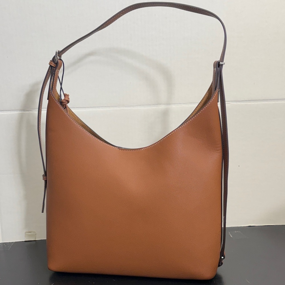 Elegant Brown Leather Shoulder Bag SHOPPER BAG WITH BUCKLE